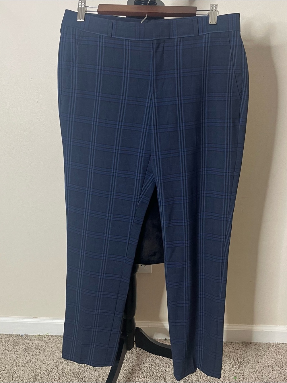 Banana Republic Women’s Ryan Blue Plaid Mid Rise Straight Leg Navy Dress Pants 6